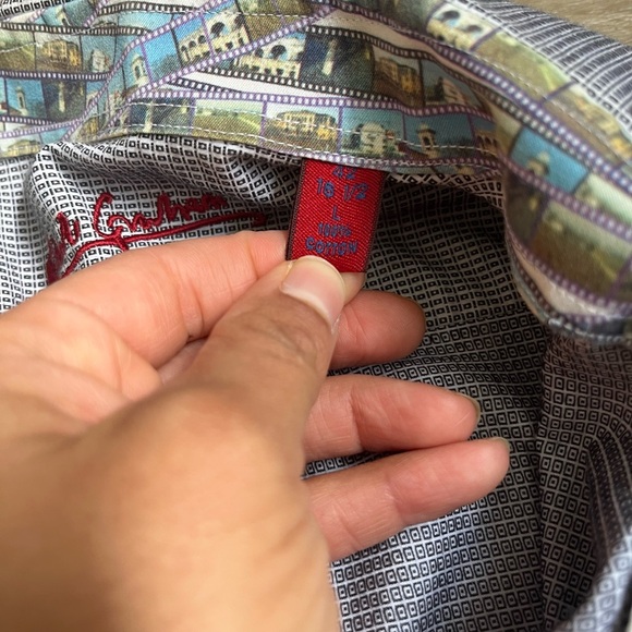Robert Graham Flip Cuff Button Down Shirt L 42 16 1/2 Cotton - Picture 5 of 8